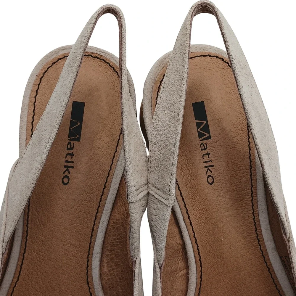 NIB Matiko Circa Suede Slingback Pumps Wooden Orb Heel Pointed Toe Size 37 Peach